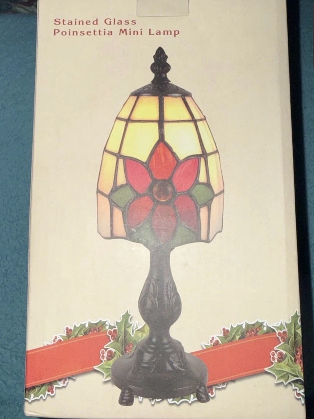 Cracker Barrel Stained Glass Poinsetta Mini Lamp